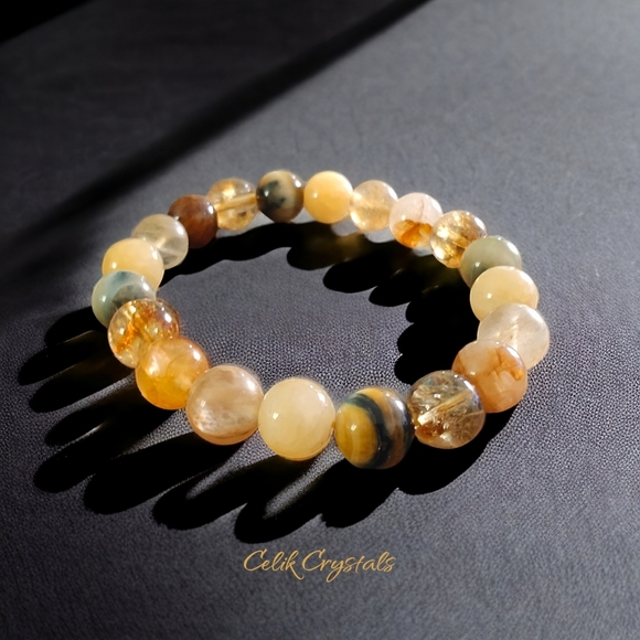 Citrine Bracelet with 10mm Beads and Other Natural Stones Unisex - Picture 5 of 7
